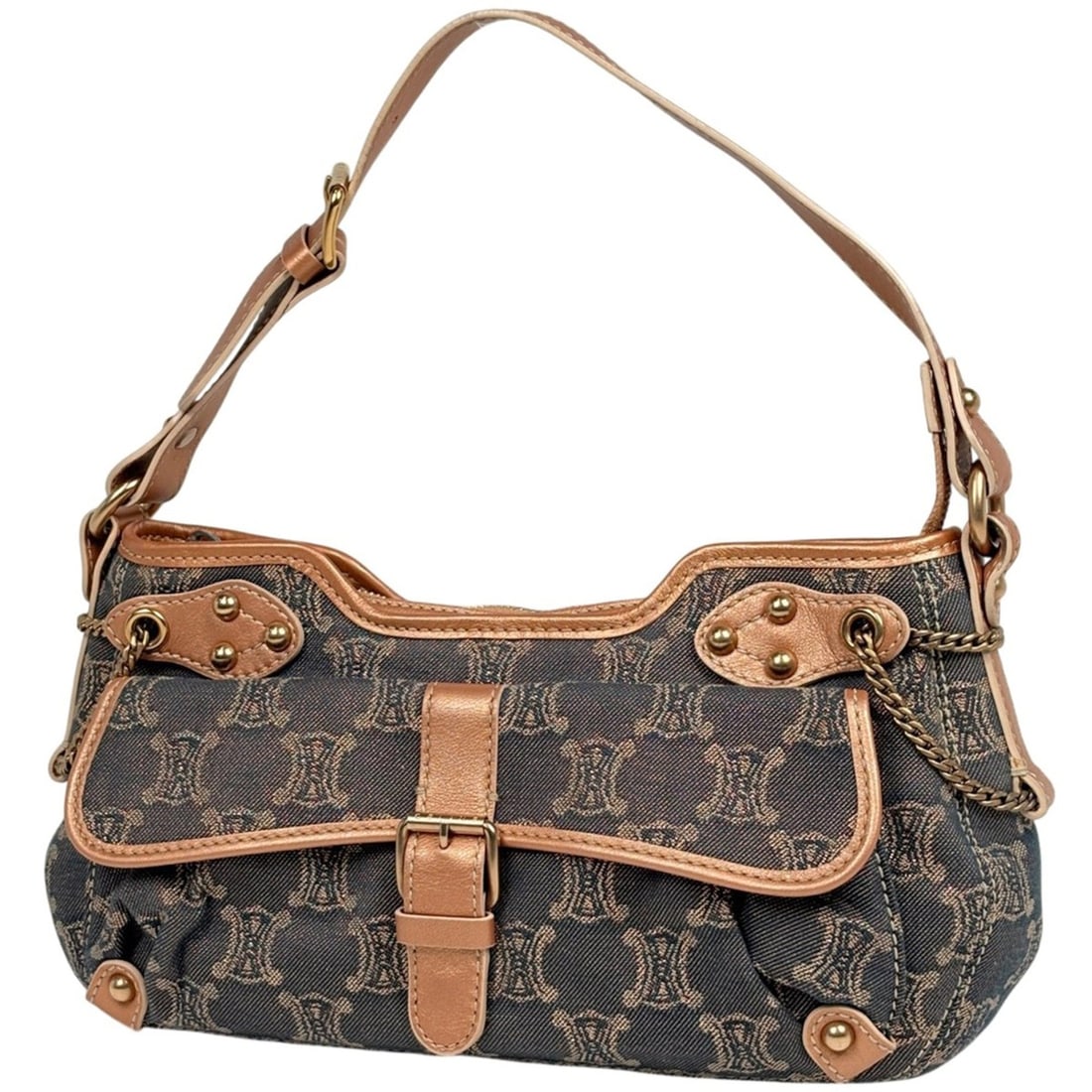 Celine Paris Macadam Shoulder Bag, One-Shoulder, Glitter Denim, Blue/Brown, Women's (1 of 12)