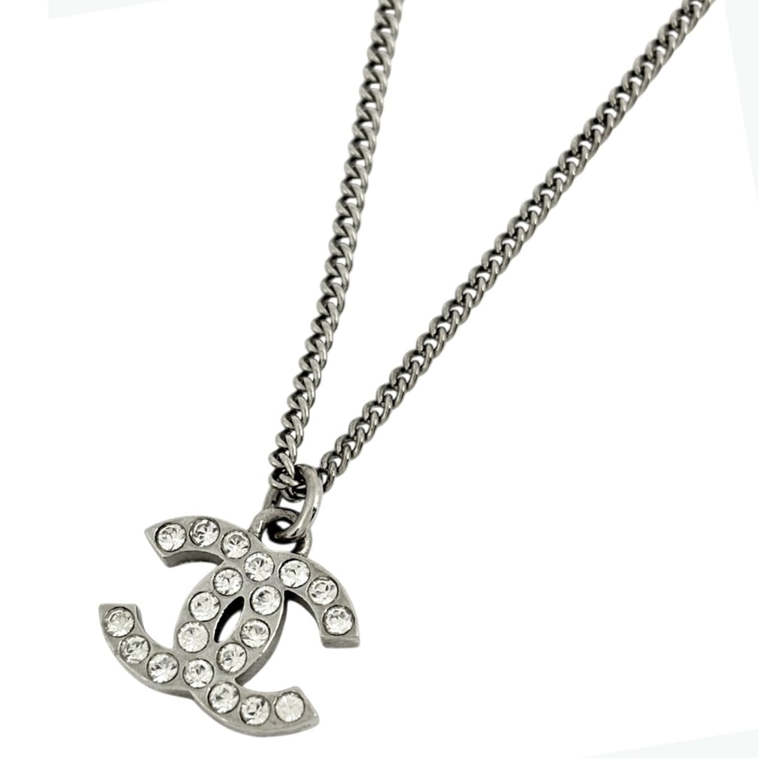 Chanel Coco Mark Rhinestone Necklace, Silver Plated, Silver, Women's: --- Catalog ---Category: SizePendant Size: 1.4mm x 1.5mm / 0.05'' x 0.05''Neck Circumference: 43 cm / 16.92''Category: DesignColor: SilverGender: WomenMaterial: Gold plating, SilverNecklace Type: Neck