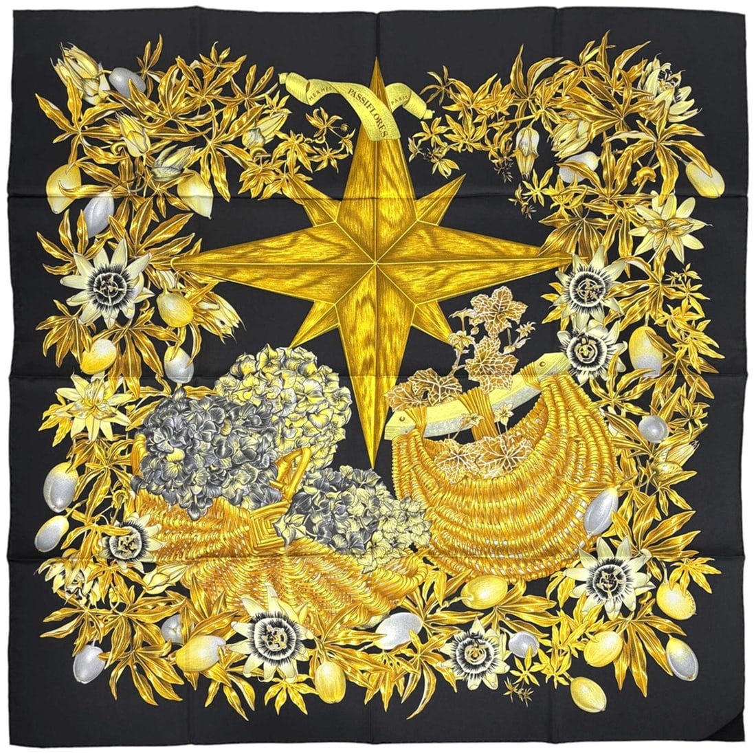 Hermes Carre 90 Passiflores Passion Flower Scarf/Muffler, Silk, Black Multicolor, Women's: --- Catalog ---Category: SizeSize (LxW): 89cm x 89cm / 35.03'' x 35.03''Category: DesignType: ScarfColor: Black, Multi-colorGender: WomenMaterial: Silk Category: GeneralBrand: Hermes--- Item List ---S