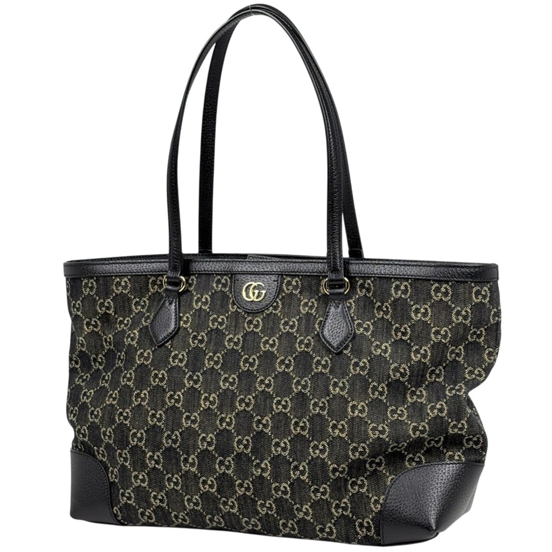 Gucci GG pattern medium tote bag/shoulder bag, denim, black, 631685, women's.: --- Catalog ---Category: SizeSize (HxWxD): 26cm x 37cm x 13cm / 10.23'' x 14.56'' x 5.11''Category: DesignType: Shoulder bag, Tote bagColor: BlackGender: WomenMaterial: Denim , Leather Category: Gener