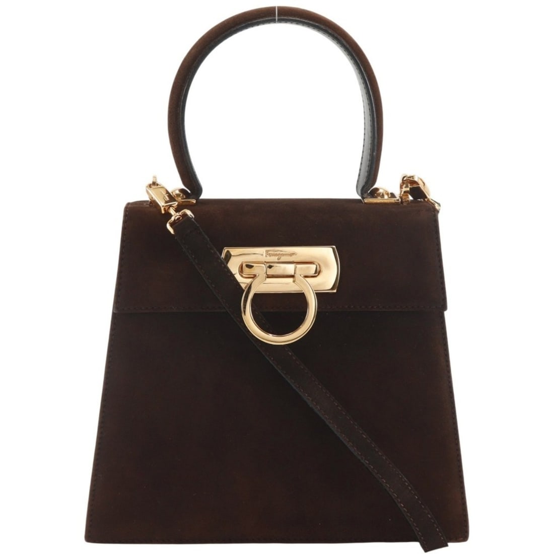 Salvatore Ferragamo Gancini Handbag/Shoulder Bag, Suede, Brown, 2-way, Flap, Women's: --- Catalog ---Category: SizeSize (HxWxD): 18cm x 20.5cm x 9cm / 7.08'' x 8.07'' x 3.54''Category: DesignType: HandbagColor: BrownGender: WomenMaterial: Suede Category: GeneralMPN: I131826194Brand: Sa