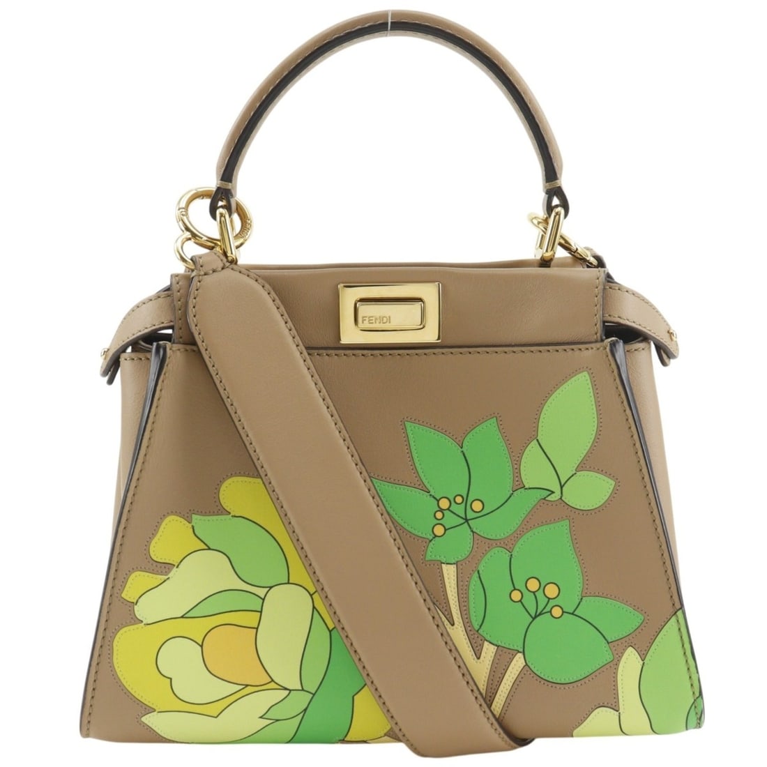 Fendi Peekaboo Mini Flower Handbag/Shoulder Bag (8BN244) - Leather, Beige, Design, 2-way, Turn-lock,: --- Catalog ---Category: SizeSize (HxWxD): 19cm x 23cm x 11cm / 7.48'' x 9.05'' x 4.33''Category: DesignType: HandbagColor: BeigeGender: WomenMaterial: Leather Category: GeneralMPN: 8BN244Brand: Fendi