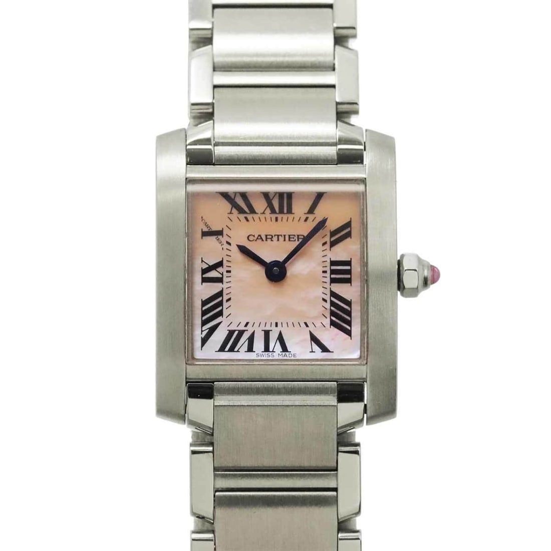 Cartier Tank Francaise SM W51028Q3 Women's Watch, Pink Shell, Quartz Watch: --- Catalog ---Category: SizeWrist Size: 17cm / 6.69''Case Diameter: 20mm / 0.79''Category: DesignType: WristwatchGender: WomenColor (Dial): Pink shellMaterial (Band): Stainless steelMaterial (Case): 