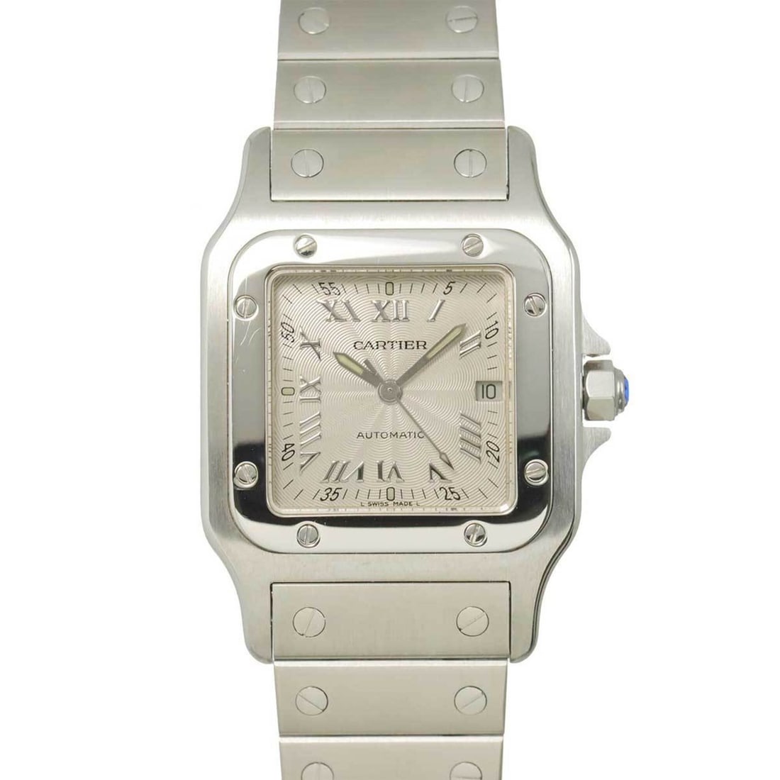 Cartier Santos Galbee LM W20040D6 Men's Watch, Silver, Automatic Movement: --- Catalog ---Category: SizeWrist Size: 18.5cm / 7.28''Case Diameter: 29mm / 1.14''Category: DesignType: WristwatchGender: MenColor (Dial): SilverMaterial (Band): Stainless steelMaterial (Case): Stai