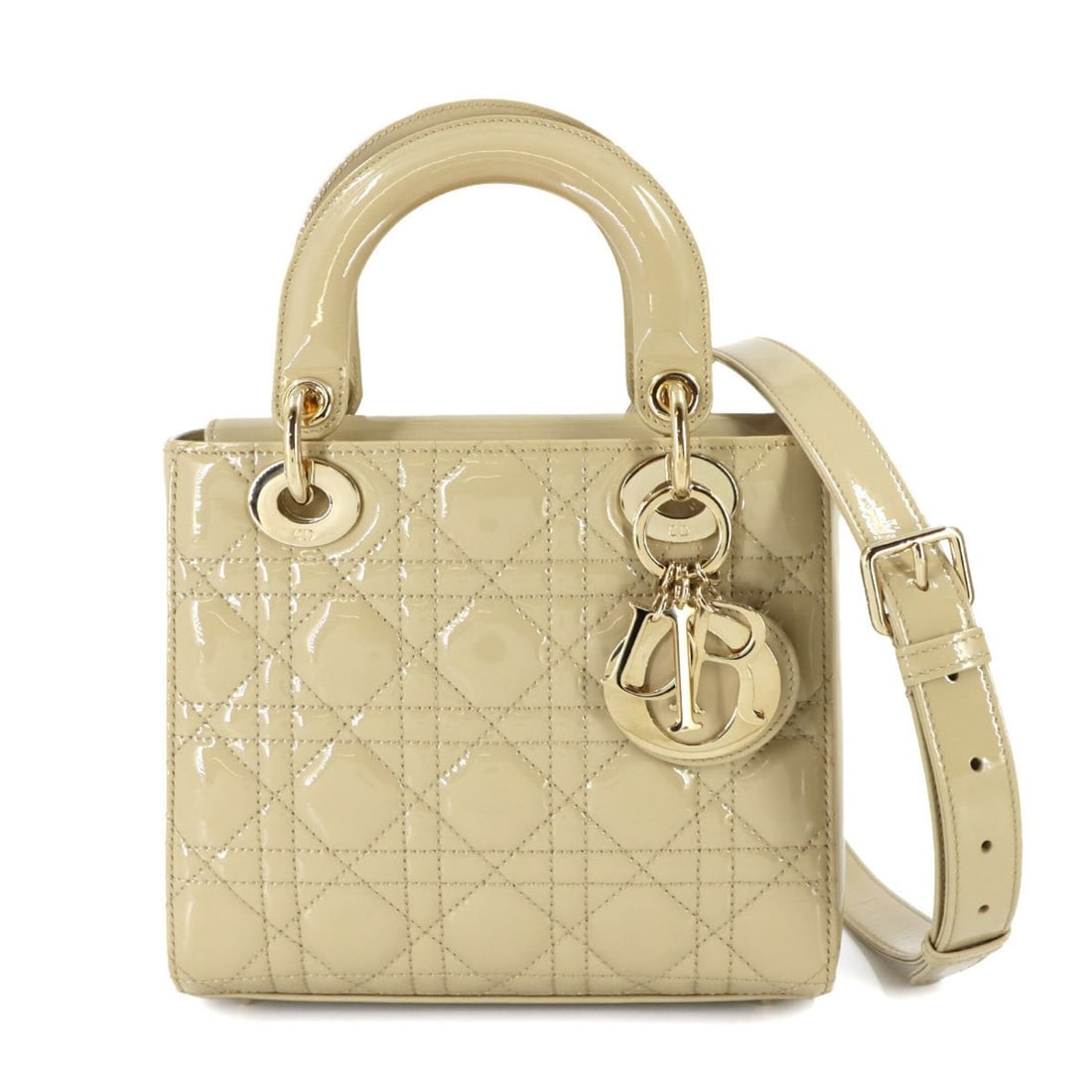 Christian Dior Cannage Lady Small 2-way Hand Shoulder Handbag Patent Leather Enamel Beige M0531OWCB: --- Catalog ---Category: SizeSize (HxWxD): 17.5cm x 20cm x 8.5cm / 6.88'' x 7.87'' x 3.34''Category: DesignType: HandbagColor: BeigeGender: WomenMaterial: Patent leather Category: GeneralMPN: M0531OWC