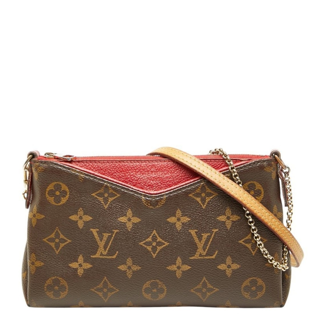 Louis Vuitton Monogram Pallas Clutch Chain Handbag Shoulder Bag 2WAY M41638 Brown Cerise Red Leather: --- Catalog ---Category: SizeSize (HxWxD): 12cm x 21cm x 4cm / 4.72'' x 8.26'' x 1.57''Category: DesignType: Handbag, Shoulder bagColor: Brown, Cerise, Red colorGender: WomenMaterial: PVC , Leather Ca