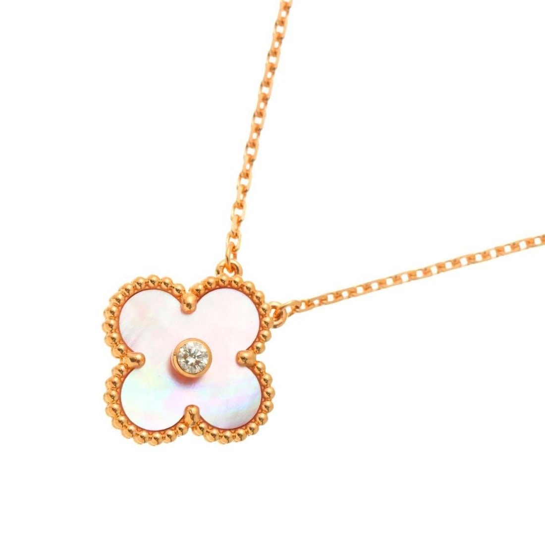 Van Cleef & Arpels Alhambra Pink Shell Diamond Necklace, 42cm, 18K PG 750, 2025 Limited Edition: --- Catalog ---Category: SizePendant Size: 14.7mm x 14.7mm / 0.57'' x 0.57''Neck Circumference: 42 cm / 16.53''Category: DesignColor: PinkGender: WomenMaterial: Pink gold (18K)Necklace Type: NecklaceC