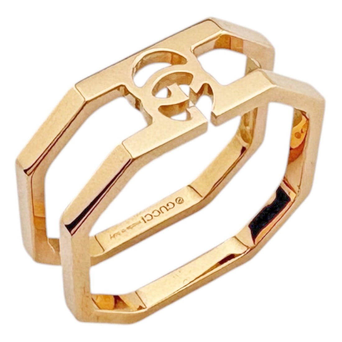 Gucci Octagonal Ring, 18K Gold, Women's: --- Catalog ---Category: PackNumber in Pack: 1Category: SizeWidth: 7mm / 0.28''Weight: 4.4g / 0.15oz.JP Size: 11US Size: 6Category: DesignType: Band ringColor: PinkGender: Men,WomenHandmade: YesMateri