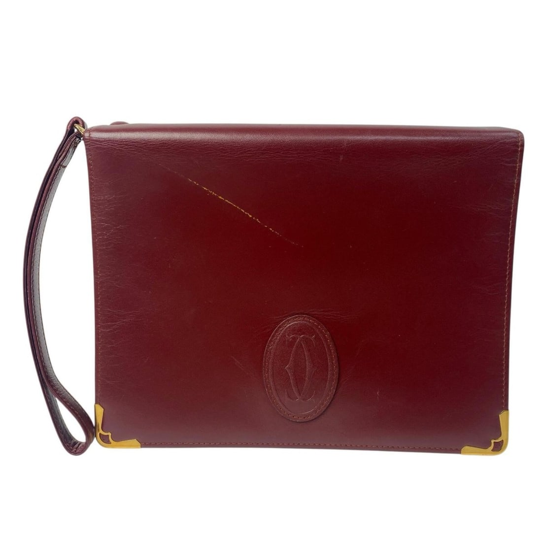Cartier Must Line Vintage Clutch Bag for Women: --- Catalog ---Category: SizeSize (HxWxD): 17cm x 22cm x 5cm / 6.69'' x 8.66'' x 1.96''Category: DesignType: Clutch bagColor: BordeauxGender: WomenMaterial: Leather Category: GeneralBrand: Cartier--- 