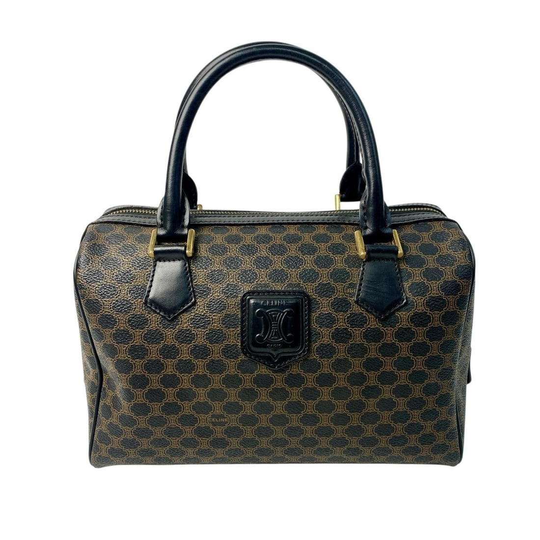 Celine CELINE Black Macadam Pattern Mini Boston Bag for Women: --- Catalog ---Category: SizeSize (HxWxD): 17cm x 25cm x 13cm / 6.69'' x 9.84'' x 5.11''Category: DesignType: Boston bagColor: Black, BrownGender: WomenMaterial: Leather Category: GeneralBrand: Celine