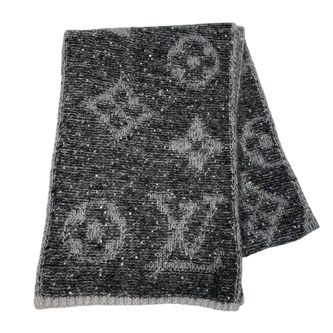 Louis Vuitton Echarpe Monogram Scarf with Sequins for Women: --- Catalog ---Category: SizeSize (LxW): 1.9m x 29cm / 74.8'' x 11.41''Category: DesignType: StoleColor: GrayGender: WomenMaterial: Nylon , Cotton , Mohair , Acrylic , Wool , Polyester , Rayon Categor