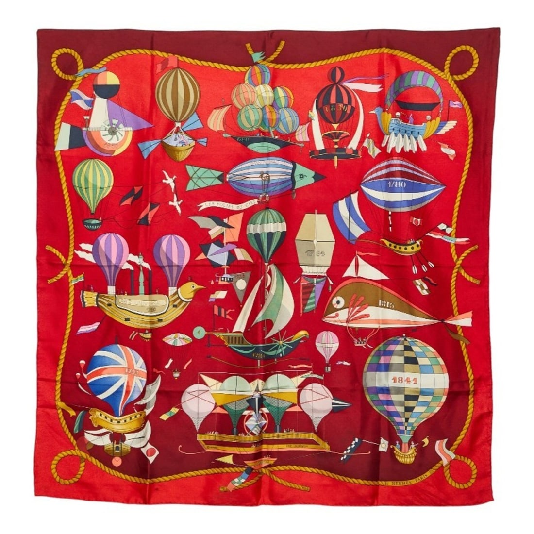 Hermes Carre 90 LES FOLIES DU CIEL (Madness of the Sky) Scarf/Muffler, Red Multicolor Silk, Women's: --- Catalog ---Category: SizeSize (LxW): 88cm x 88cm / 34.64'' x 34.64''Category: DesignType: ScarfColor: Multi-color, Red colorGender: WomenMaterial: Silk Category: GeneralBrand: Hermes--- Item List 