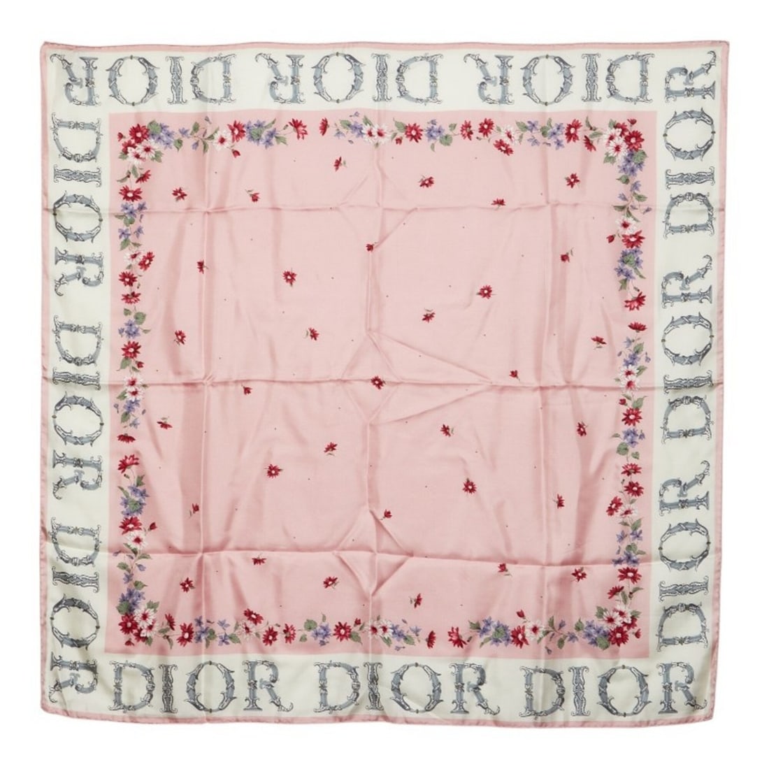 Christian Dior Dior Logo Flower Motif Scarf/Muffler, Pink, White, Multicolor, Silk, Women's.: --- Catalog ---Category: SizeSize (LxW): 90cm x 88cm / 35.43'' x 34.64''Category: DesignType: ScarfColor: Multi-color, Pink, WhiteGender: WomenMaterial: Silk Category: GeneralBrand: Christian Dior--- 