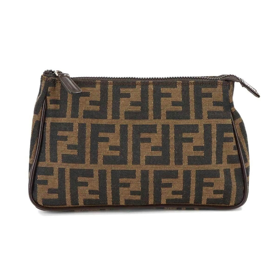 Fendi Zucca Handbag Pouch, Canvas and Leather, Brown, 26387, Silver Hardware, Pouch (1 of 9)
