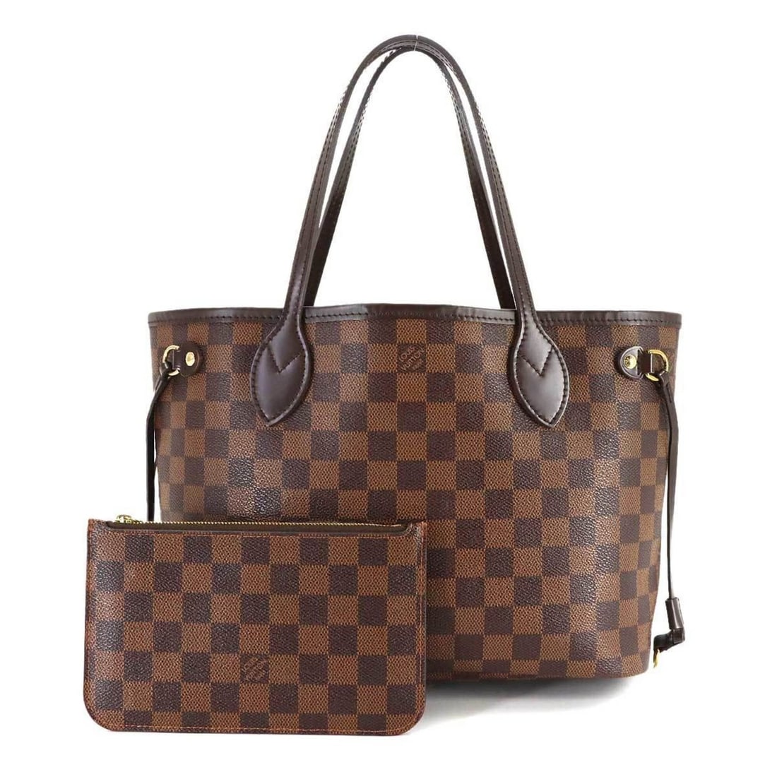 Louis Vuitton Damier Neverfull PM Tote Handbag, Ebene, N41359, Gold Hardware, Brown. (1 of 17)