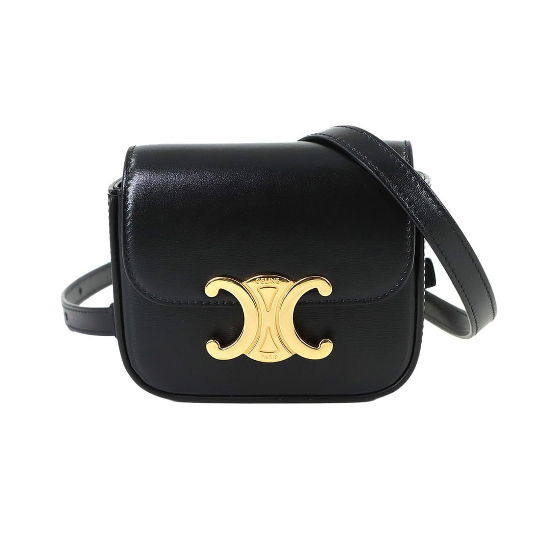 Celine Triomphe Mini Claude Shoulder Handbag, Leather, Black with Gold Hardware, 10I513DPV (1 of 8)
