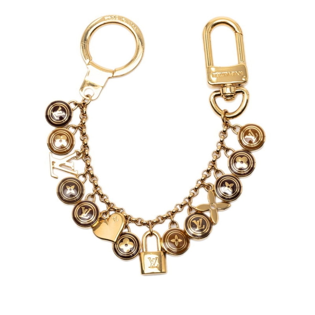 Louis Vuitton Monogram Portefeuille Chaine Pastille Keychain Accessory Bag Charm M65386 Gold Brown (1 of 10)