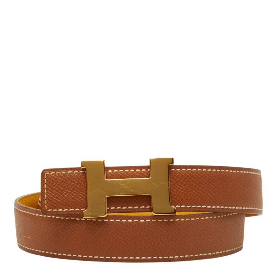 Hermes Constance H-buckle reversible belt, size 65, brown and yellow leather, women's. (1 of 8)