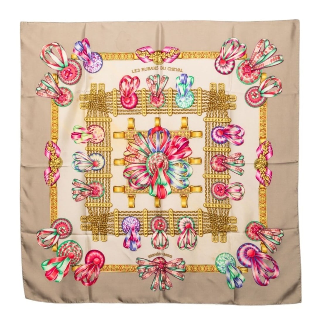 Hermes Carre 90 LES RUBANS DU CHEVAL Horse Ribbon Scarf Muffler Gray Multicolor Silk Women's HERMES: --- Catalog ---Category: SizeSize (LxW): 88cm x 88cm / 34.64'' x 34.64''Category: DesignType: ScarfColor: Gray, Multi-colorGender: WomenMaterial: Silk Category: GeneralBrand: Hermes--- Item List ---Se