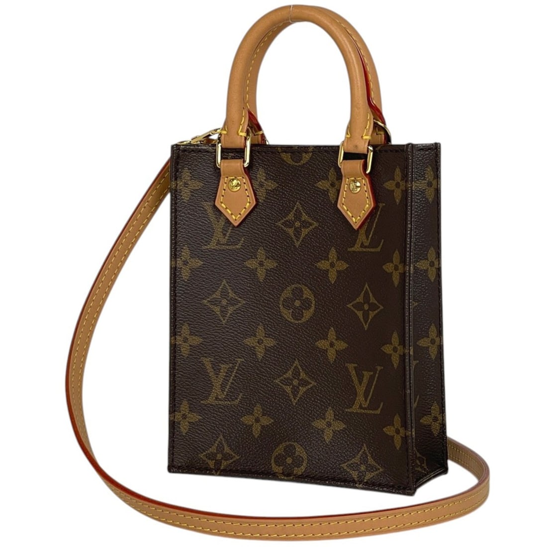 Louis Vuitton Petite Sac Plat 2-Way Handbag, Monogram Brown, M69442, Women's (1 of 9)