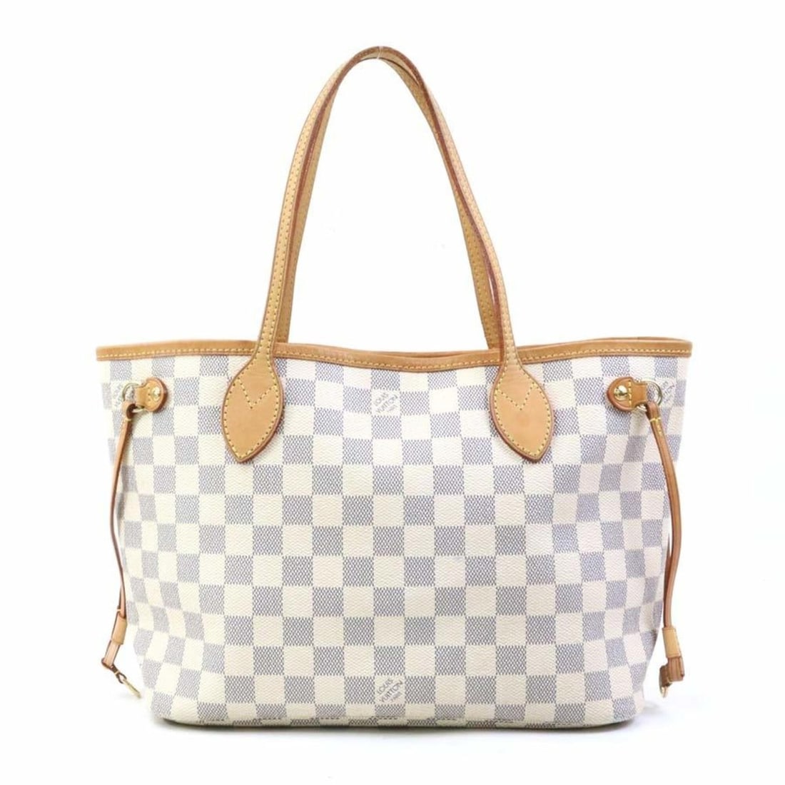 Louis Vuitton Neverfull PM Damier Azur Canvas Tote Bag, Gold, Women's, e61801a: --- Catalog ---Category: SizeSize (HxWxD): 21.5cm x 28cm x 12cm / 8.46'' x 11.02'' x 4.72''Category: DesignType: Tote bagColor: AzurGender: WomenMaterial: Damier Azur Hardware Color: GoldCategory: Gen