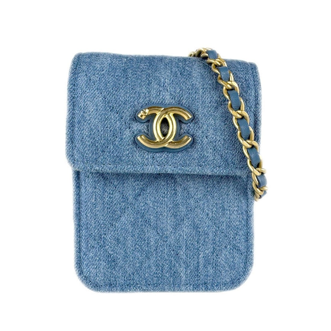 Chanel CHANEL Shoulder Bag, Cotton, Blue Gold, Women's z9470 (1 of 14)
