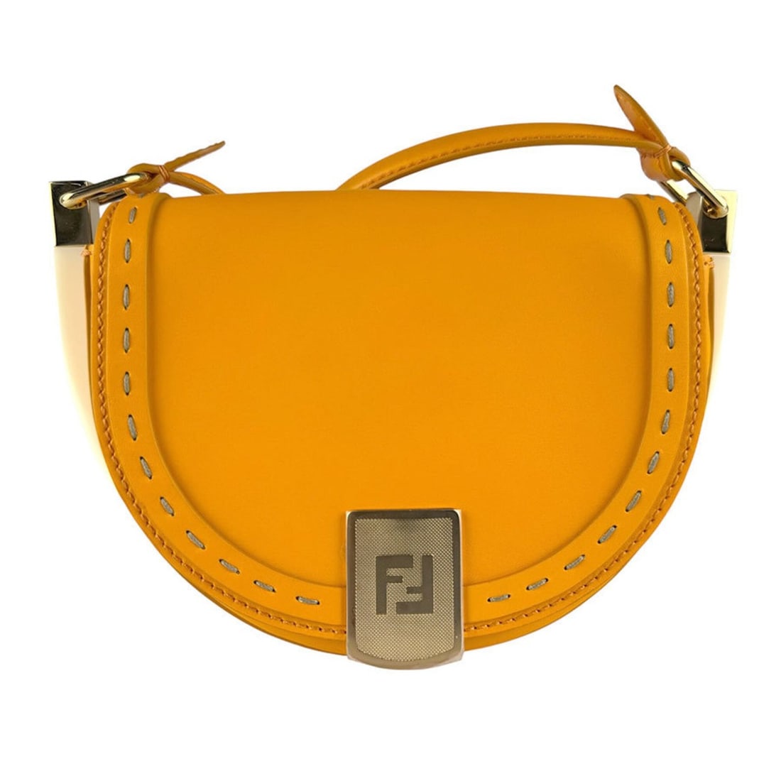 Fendi Moonlight Leather Shoulder Bag, Orange Gold, Women's, 8BT346 ABVL z9461: --- Catalog ---Category: SizeSize (HxWxD): 14cm x 18cm x 7cm / 5.51'' x 7.08'' x 2.75''Category: DesignType: Shoulder bagColor: OrangeGender: WomenMaterial: Leather Hardware Color: GoldCategory: Gener
