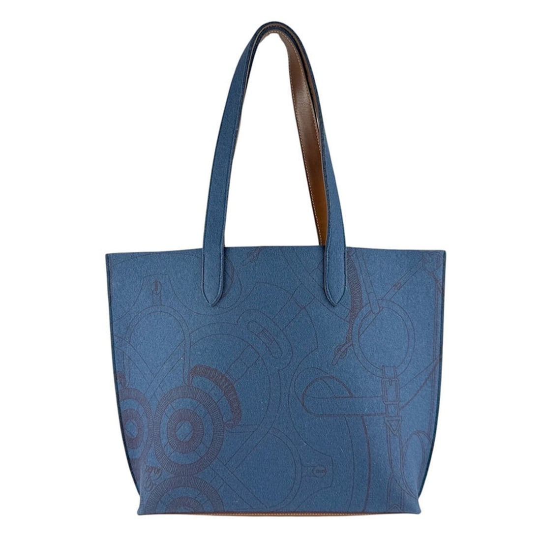 Hermes HERMES Shoulder Bag Tote Karimi MM Felt Leather Blue Brown Men's Women's z9457 (1 of 19)