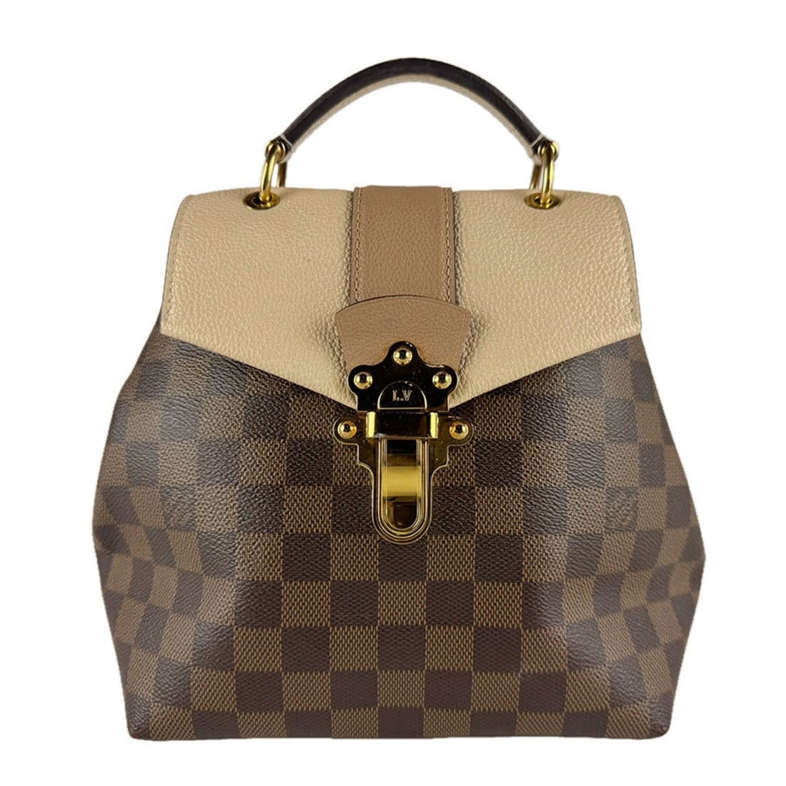 Louis Vuitton Damier Crampton Backpack, Canvas and Leather, Brown, Beige, Gold, Women's, N42259: --- Catalog ---Category: SizeSize (HxWxD): 22cm x 20cm x 11cm / 8.66'' x 7.87'' x 4.33''Category: DesignType: BackpackColor: Beige, BrownGender: WomenMaterial: Damier Canvas , Leather Category: Genera
