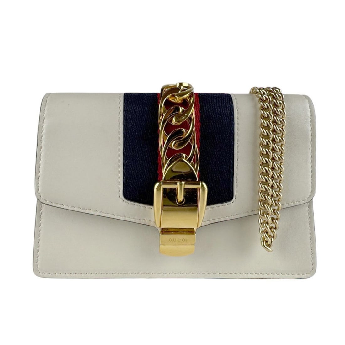 Gucci Sylvie Mini Crossbody Shoulder Bag, Leather, Metal, Ivory Gold, Women's, 494646 z9406: --- Catalog ---Category: SizeSize (HxWxD): 11cm x 14.5cm x 3.5cm / 4.33'' x 5.7'' x 1.37''Category: DesignType: Shoulder bagColor: Gold, IvoryGender: WomenMaterial: Leather , Metal Category: GeneralMP