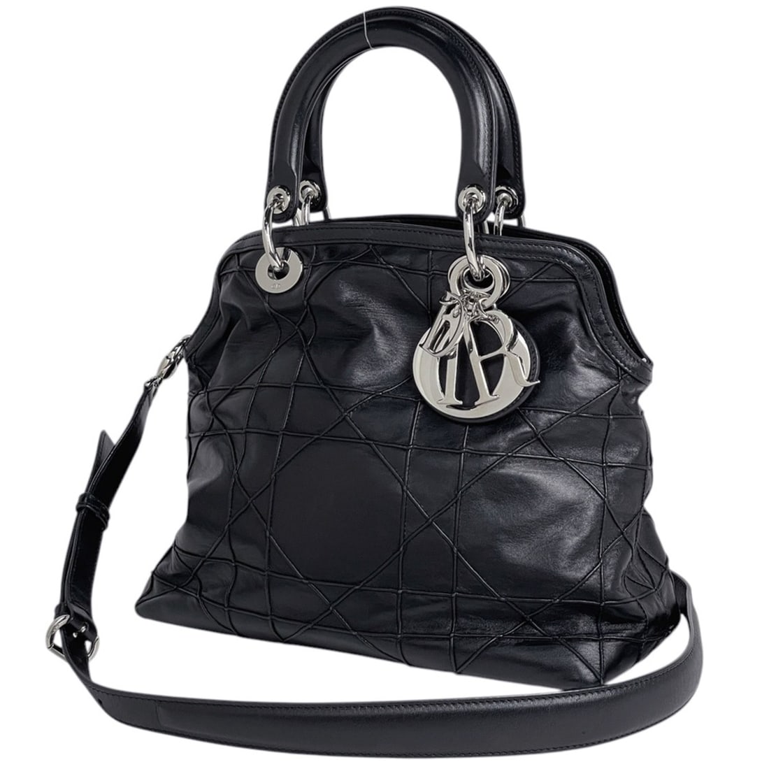Christian Dior Granville Handbag, Cannage, 2-Way Leather, Black, Women's: --- Catalog ---Category: SizeSize (HxWxD): 27cm x 28cm x 13cm / 10.62'' x 11.02'' x 5.11''Category: DesignType: HandbagColor: BlackGender: WomenMaterial: Leather Category: GeneralBrand: Christian Dior