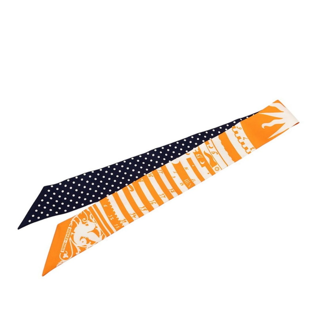 Hermes Twilly Astrologie a Pois (Astrology) Dot Scarf/Muffler, Orange, Navy, White, Silk, Women's (1 of 12)