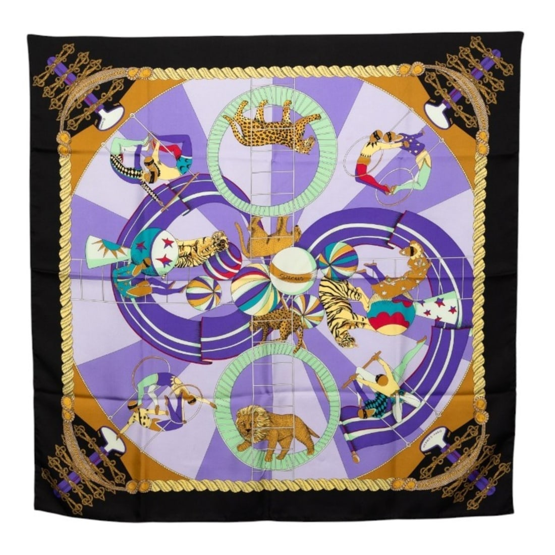Hermes Carre 90 Circus Scarf/Muffler, Black Multicolor Silk, Women's (1 of 19)
