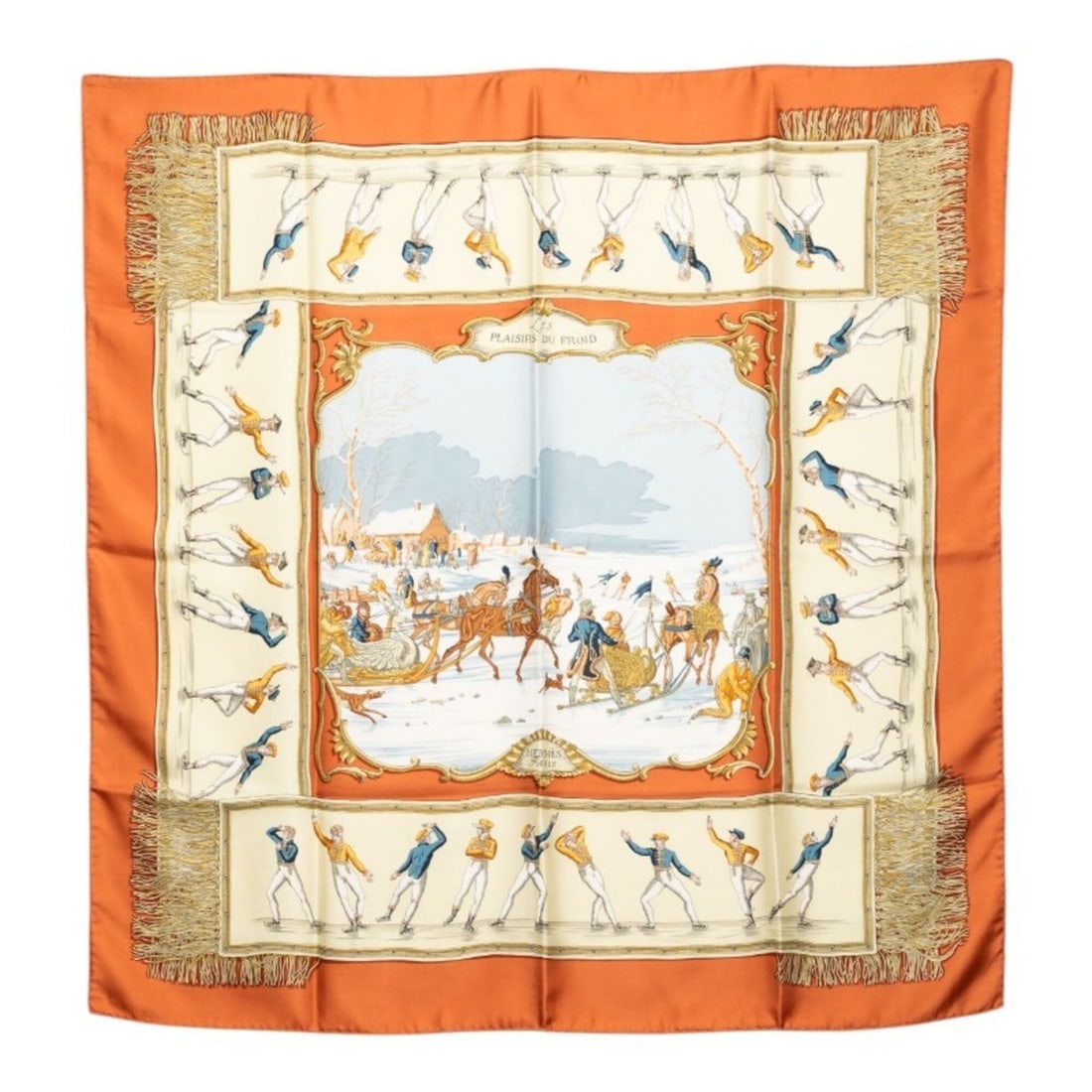Hermes Carre 90 LES PLAISIRS DU FROID (Joys on Ice) Scarf/Muffler, Brown Multicolor Silk, Women's: --- Catalog ---Category: SizeSize (LxW): 88.5cm x 87cm / 34.84'' x 34.25''Category: DesignType: ScarfColor: Brown, Multi-colorGender: WomenMaterial: Silk Category: GeneralBrand: Hermes--- Item List --