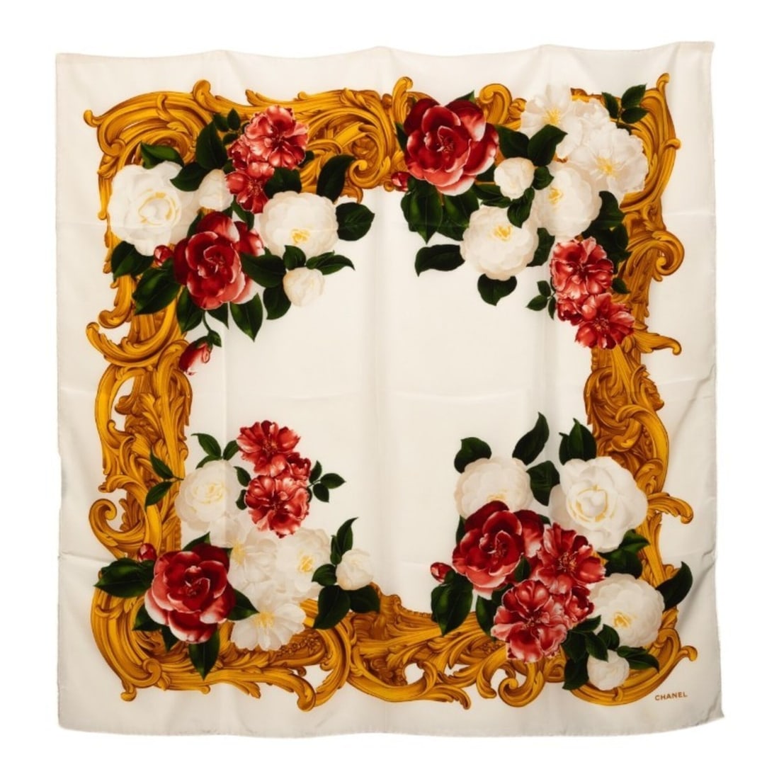 Chanel Flower Pattern Scarf Muffler White Multicolor Silk Women's CHANEL (1 of 10)