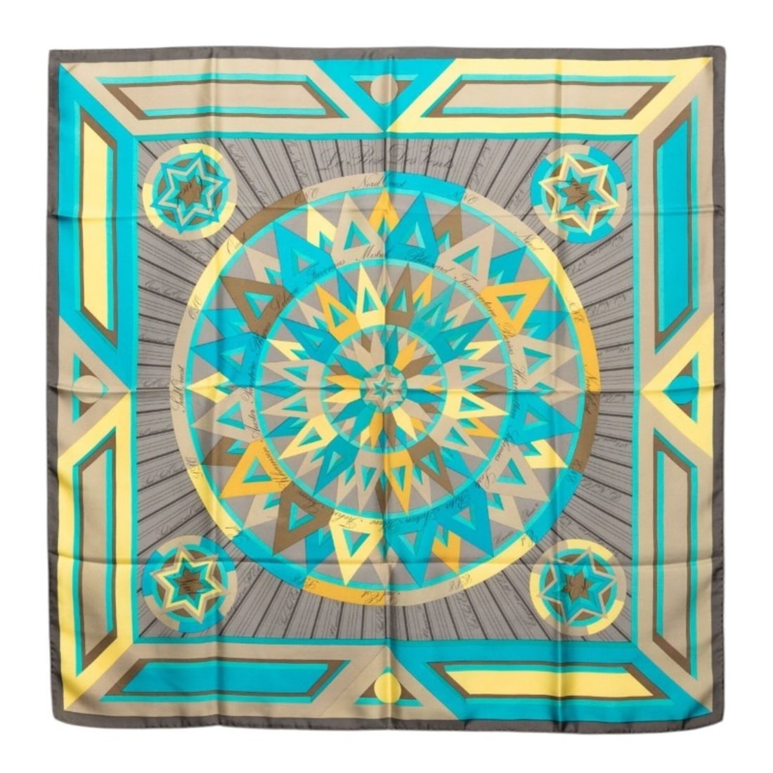 Hermes Carre 90 La Rose Des Vents Compass Scarf Muffler Gray Multicolor Silk Women's HERMES (1 of 8)