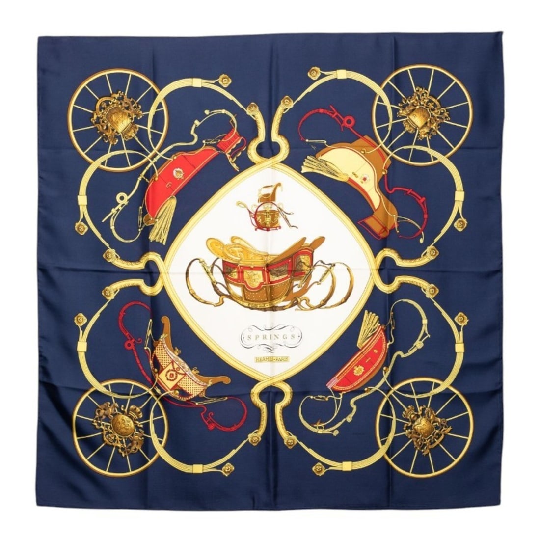Hermes Carre 90 SPRINGS Carriage Pattern Scarf Muffler Navy Multicolor Silk Women's HERMES (1 of 8)
