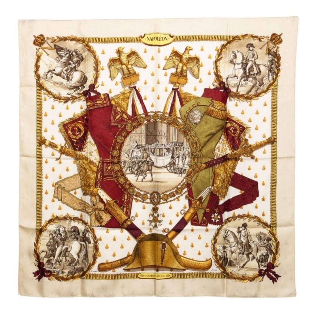 Hermes Carre 90 Napoleon Scarf/Muffler, Beige Multicolor Silk, Women's (1 of 9)