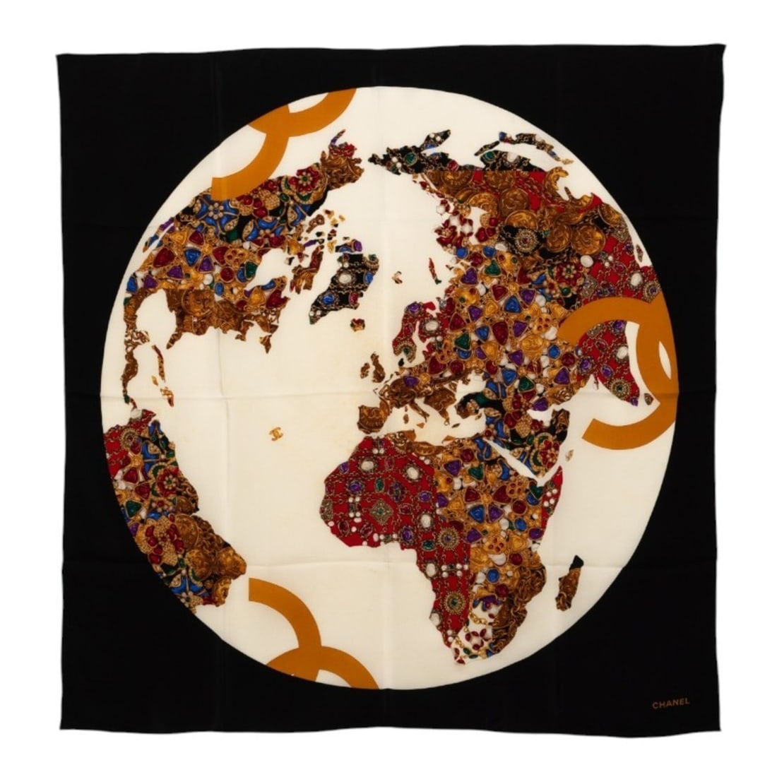 Chanel Coco Mark Jewelry Pattern Scarf Muffler Black Multicolor Silk Women's CHANEL (1 of 10)