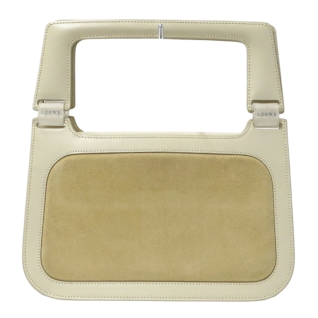 Loewe handbag for women, brand name, suede leather, beige.: --- Catalog ---Category: SizeSize (HxWxD): 18cm x 26.5cm x 9.5cm / 7.08'' x 10.43'' x 3.74''Category: DesignType: HandbagColor: BeigeGender: WomenMaterial: Suede , Leather Category: GeneralBrand: Loew