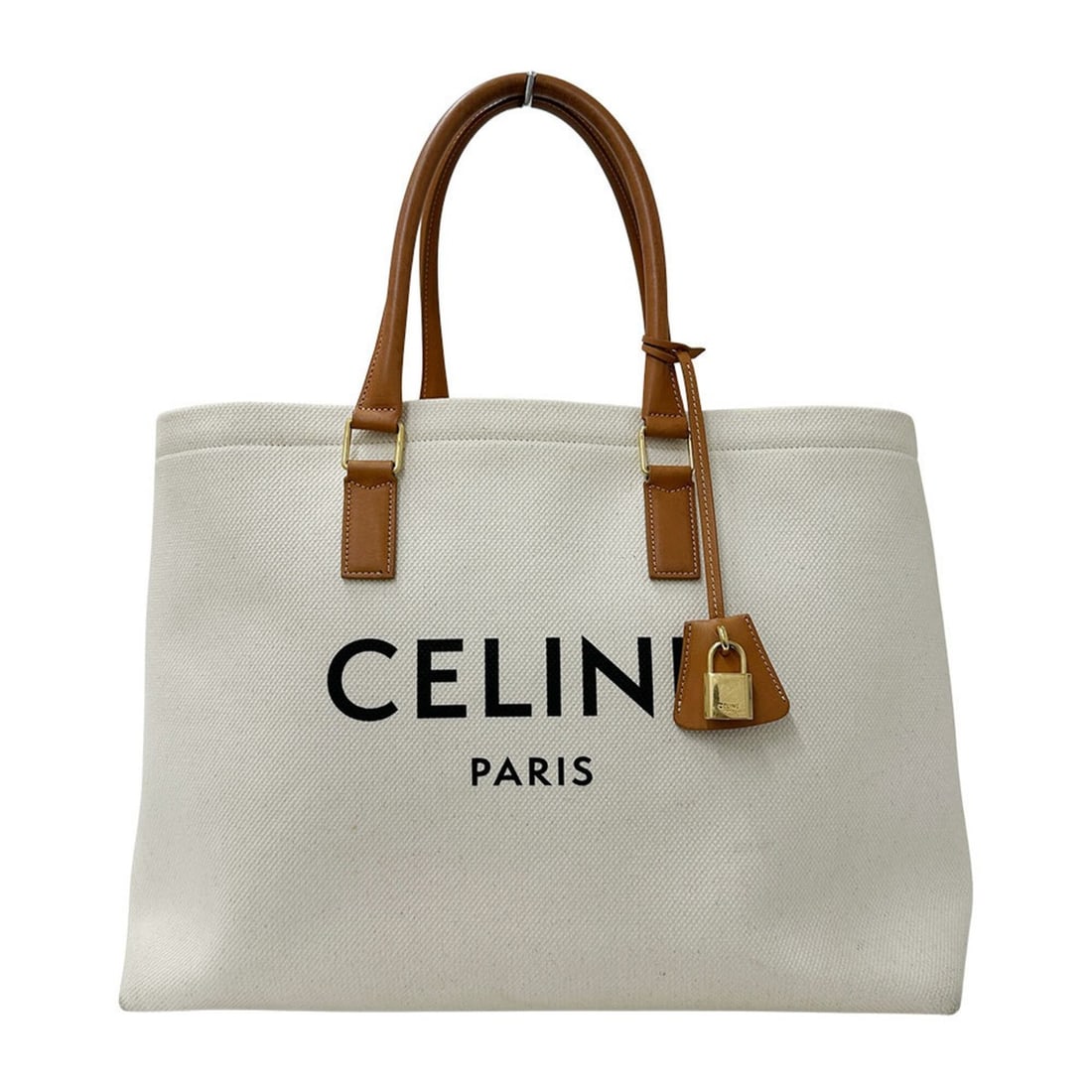 Celine CELINE handbag, women's brand tote bag, canvas, horizontal design, Cabas, white, brown. (1 of 13)