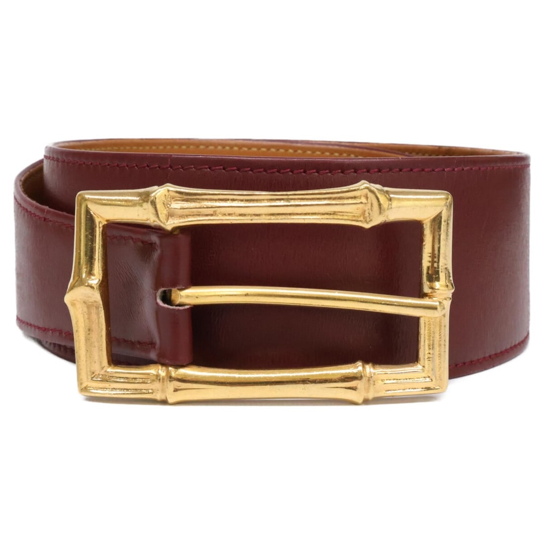 HERMES (Hermes) ?B stamp Bamboo buckle leather belt Bordeaux gold men's: --- Catalog ---Category: SizeLength: 73cm - 80cm / 28.74'' - 31.49''Category: DesignType: Standard beltColor: Bordeaux, GoldGender: MenMaterial (Strap): Leather Category: GeneralBrand: Hermes--- Item 