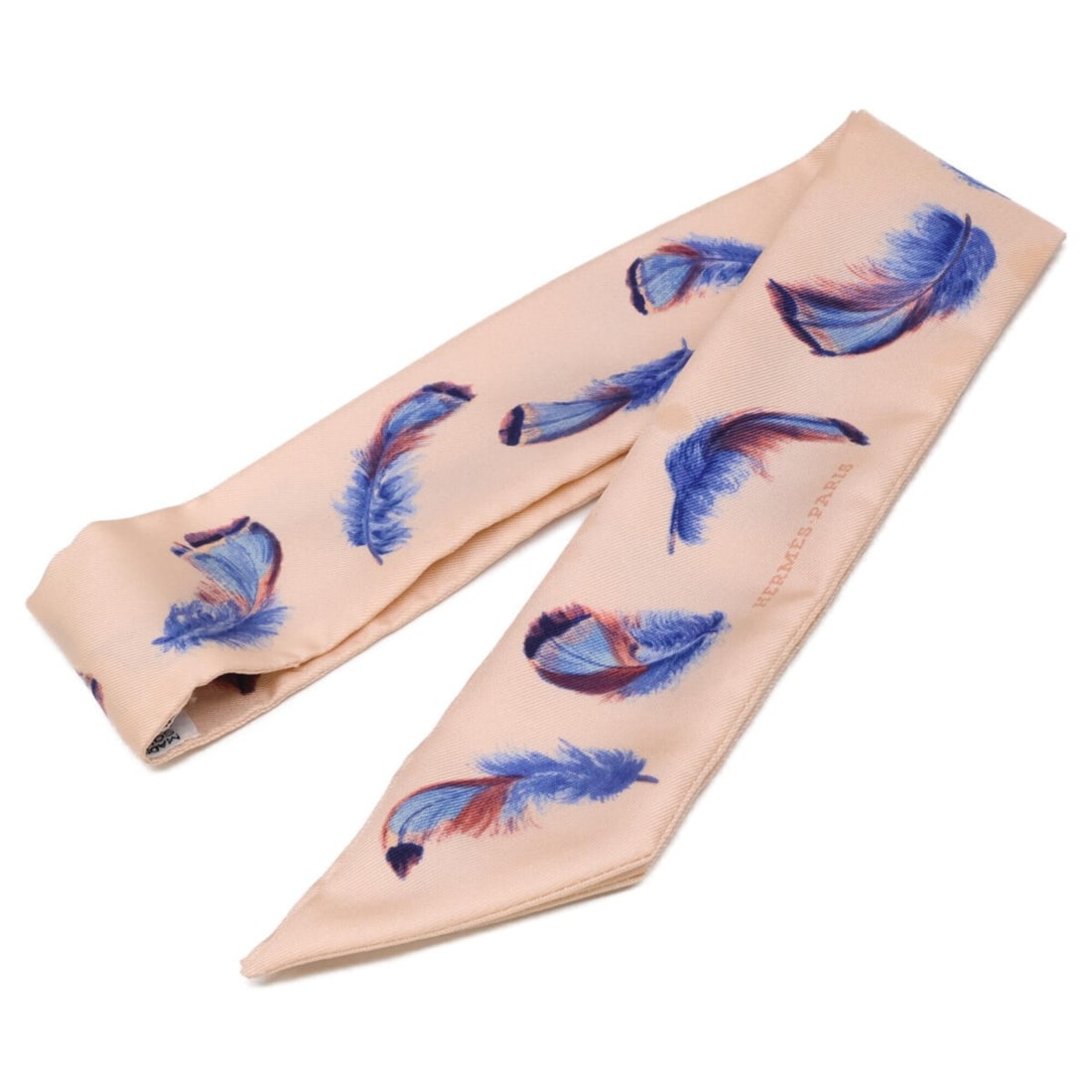 HERMES Feather Silk Twilly Scarf/Muffler, Light Pink/Blue, Women's: --- Catalog ---Category: SizeSize (LxW): 86cm x 5cm / 33.85'' x 1.96''Category: DesignType: ScarfColor: Blue, Light pinkGender: WomenMaterial: Silk Category: GeneralBrand: Hermes--- Item List ---Secti