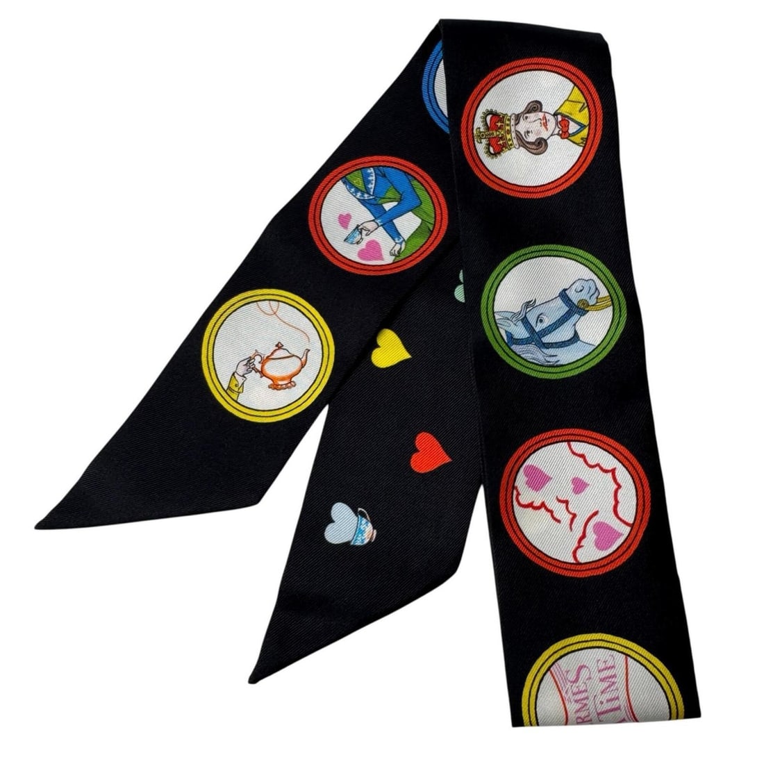 Hermes Twilly Teatime Silk for Women: --- Catalog ---Category: SizeSize (LxW): 86cm x 5cm / 33.85'' x 1.96''Category: DesignType: ScarfColor: BlackGender: WomenMaterial: Silk Category: GeneralBrand: Hermes--- Item List ---Section: Conditi