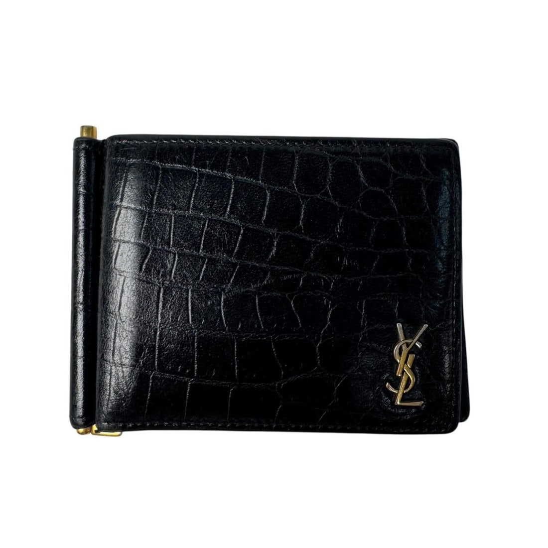 Yves Saint Laurent Money Clip Bi-fold Wallet Billfold YSL Men's: --- Catalog ---Category: SizeSize (HxWxD): 8.5cm x 11.5cm / 3.34'' x 4.52''Category: DesignType: Bill wallet (bi-fold)Color: BlackGender: MenMaterial: Leather Category: GeneralBrand: Yves Saint Lauren