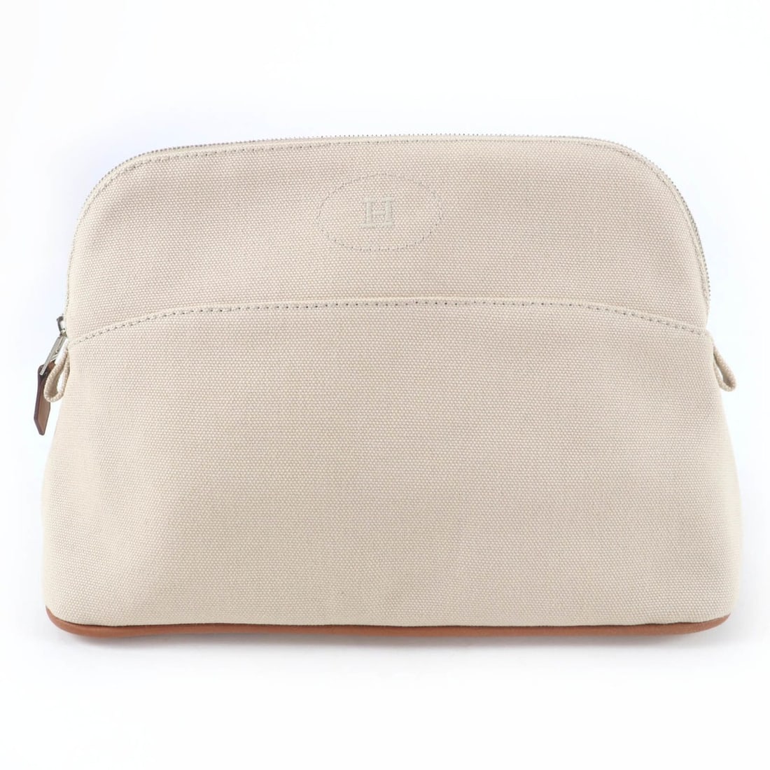 HERMES Bolide Pouch, 100% Cotton with Leather Accents and H Logo Embroidery, Zippered, Natural, Made: --- Catalog ---Category: SizeSize (HxWxD): 16.5cm x 26cm x 8.5cm / 6.49'' x 10.23'' x 3.34''Category: DesignType: PouchColor: NaturalGender: WomenMaterial: Cotton Category: GeneralBrand: HermesCountry