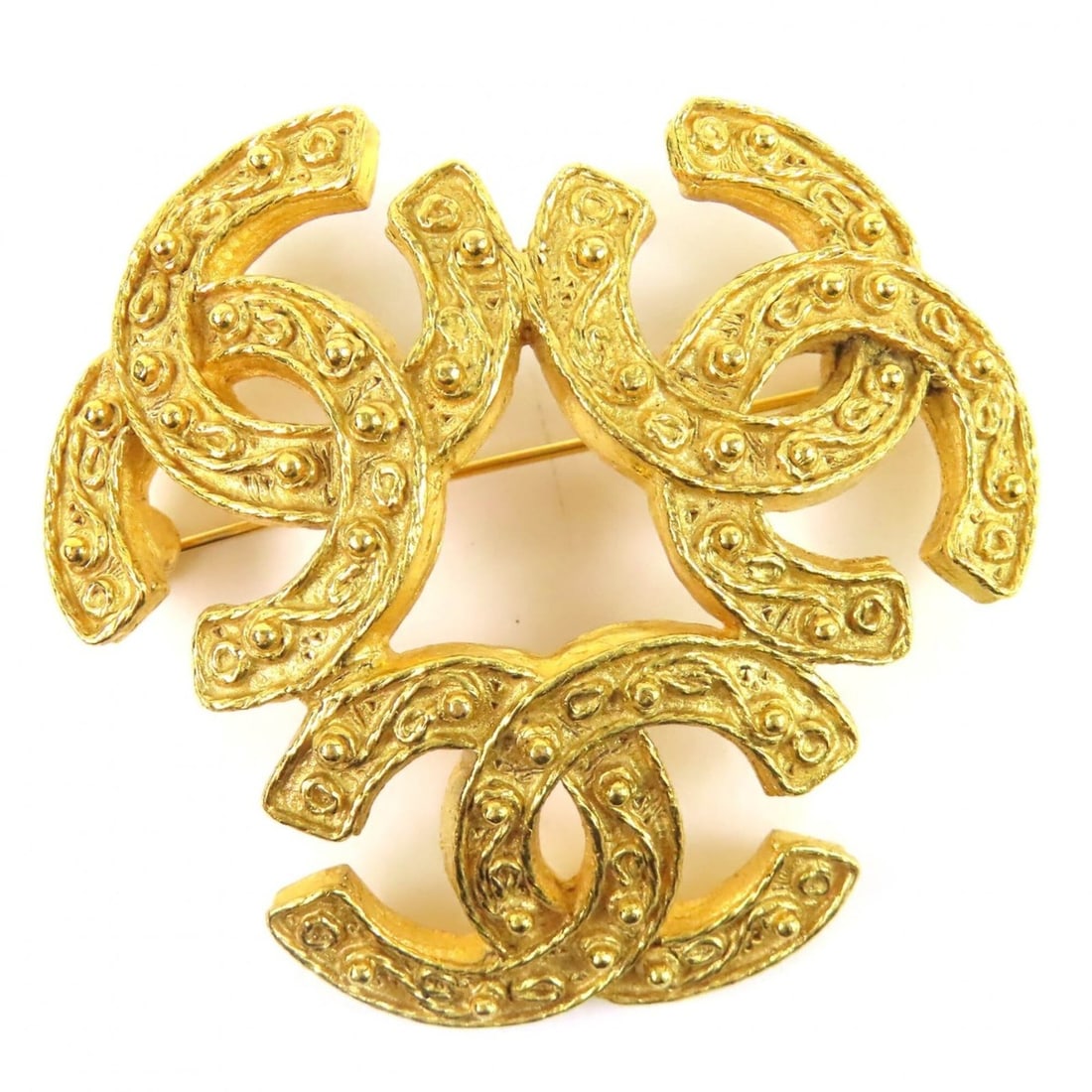 CHANEL Vintage 1994 (94A) Triple Coco Mark Brooch, Large Size, Gold, with Box, Made in France, (1 of 10)