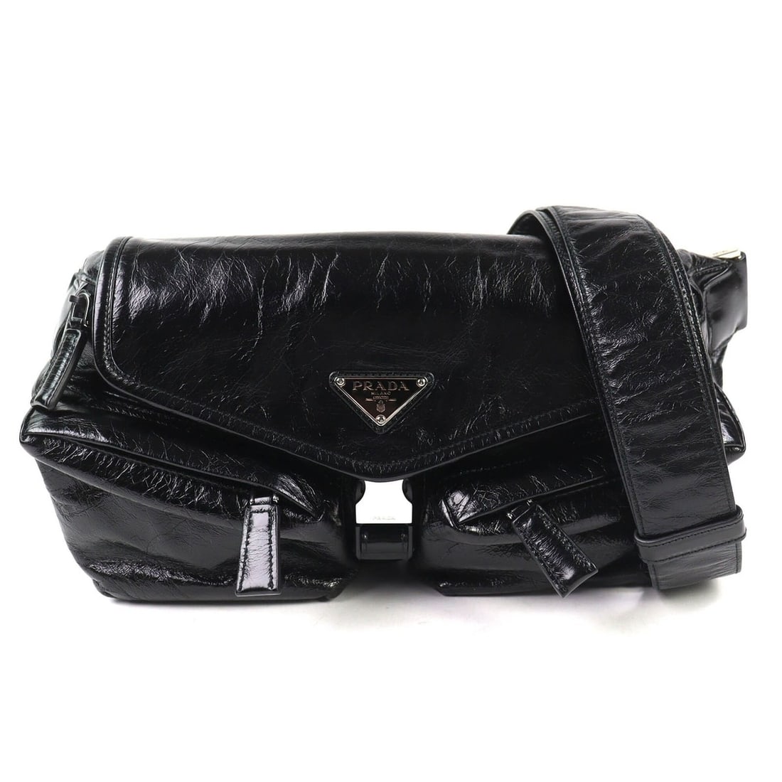 PRADA 2VH174 Triangle Logo Leather Shoulder Bag/Body Bag, Black, with Dust Made in Italy, (1 of 13)