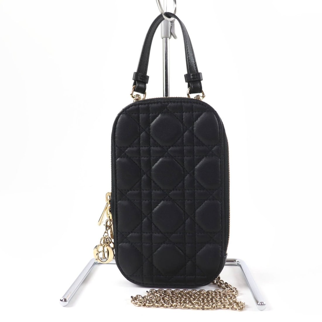 Christian Dior S0872ONMJ Lady Call’in Phone Holder Cannage Lambskin Shoulder Bag Black with Box: --- Catalog ---Category: SizeSize (HxWxD): 25cm x 2cm / 9.84'' x 0.78''Category: DesignType: Pouch, Shoulder bagColor: BlackGender: WomenMaterial: Leather Leather/Fur Type: LambskinCategory: GeneralLi