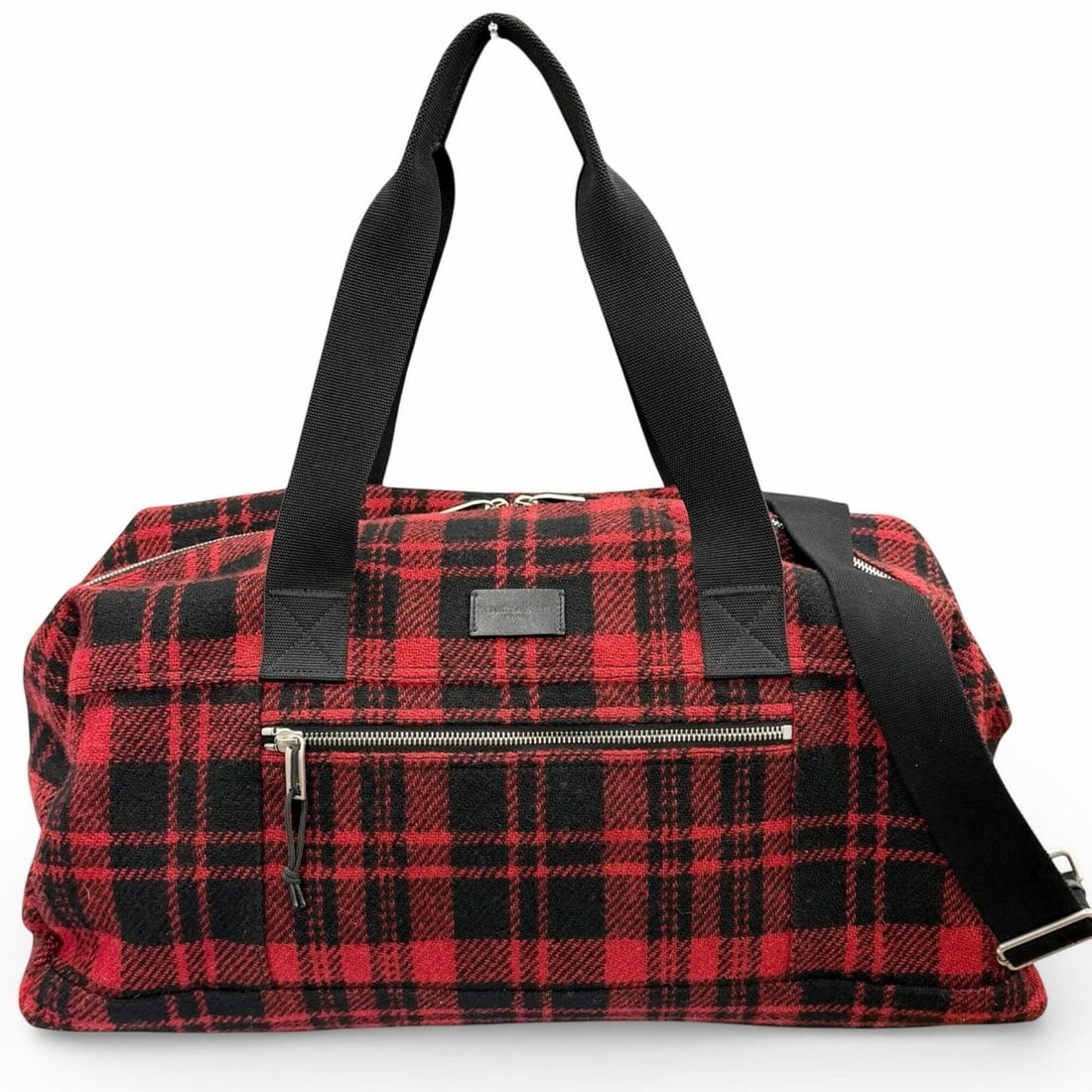 Yves Saint Laurent SAINT LAURENT PARIS 594400 Wool Leather Check Pattern 2-Way Duffle Bag/Boston Bag (1 of 15)